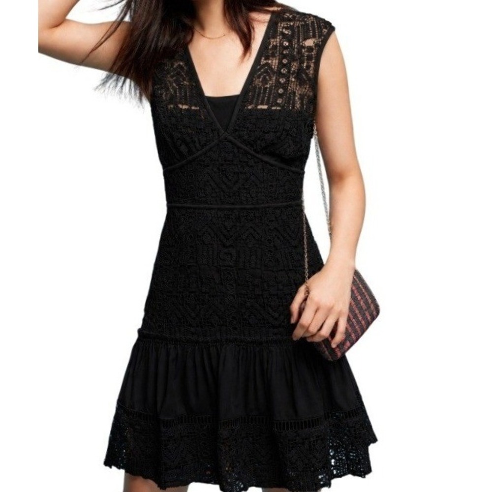 Tracy‎ Reese Womens 2 Black Crochet Lace Sleeveless Mini Dress